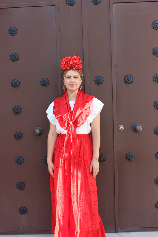 Falda Rociera Perforada Roja