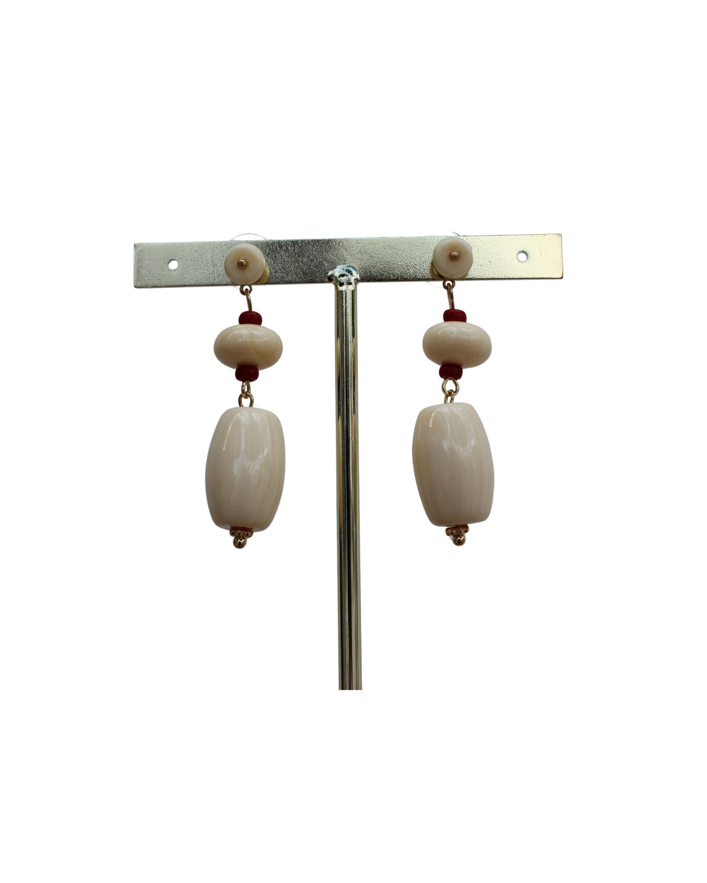 Pendientes Hueso Ovalado Doble Rojo