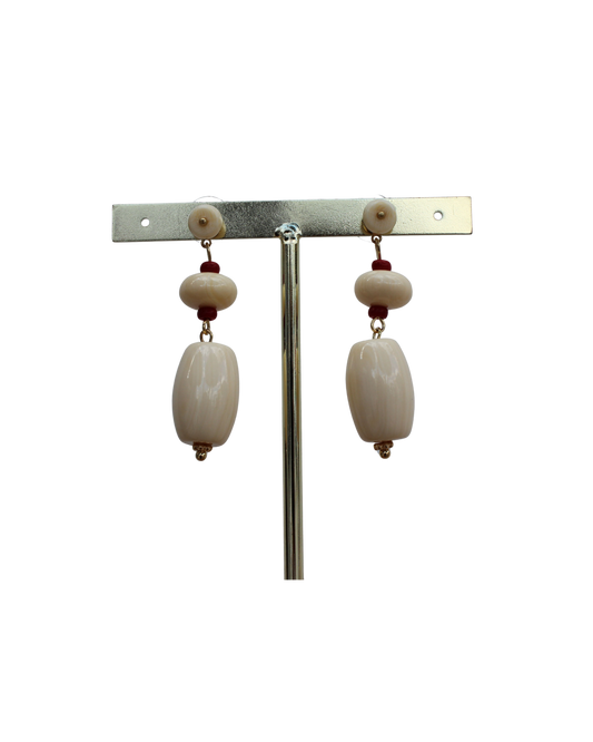 Pendientes Hueso Ovalado Doble Rojo