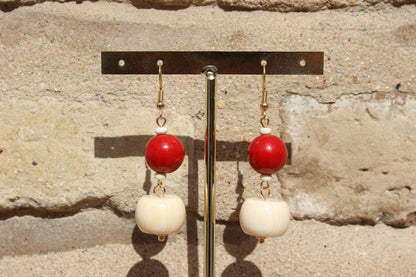 Pendientes Hueso Dobles Rojos